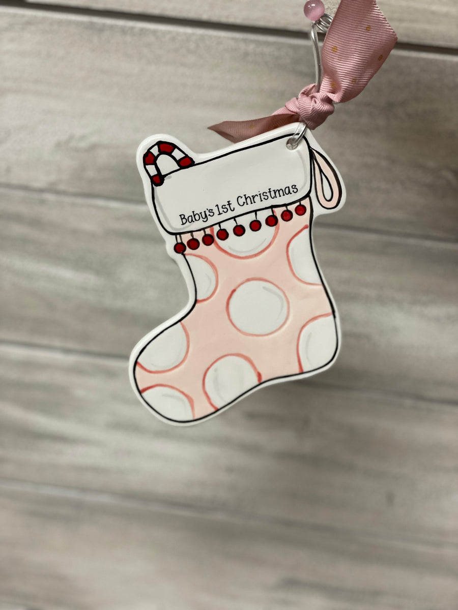 Baby 1st Christmas Stocking Flat Ornament Steel Grace