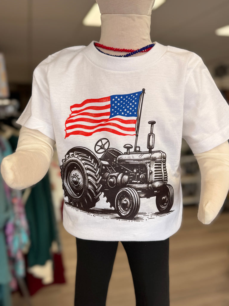 Youth 4th Of July American Flag Tractor Tee
