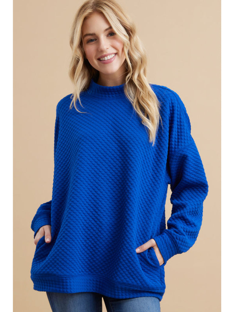 Textured top with a mock neck - Royal Blue