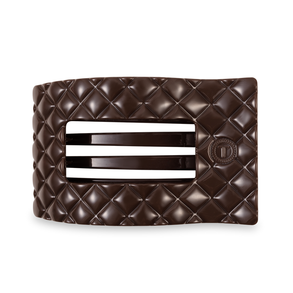 TELETIES - Flat Rectangle Hair Clip | Large | Truly Taupe Quilted