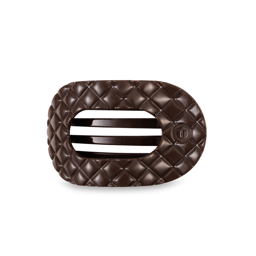 TELETIES - Flat Round Hair Clip | Medium | Truly Taupe Quilted