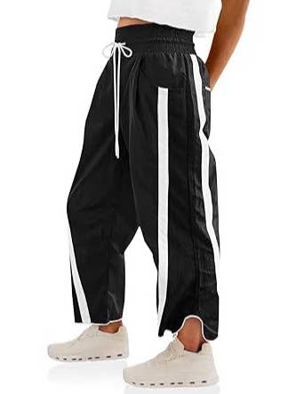 Rosa Clothing - Drawstring Workout Trousers Side Stripe Track Pants: Black / M