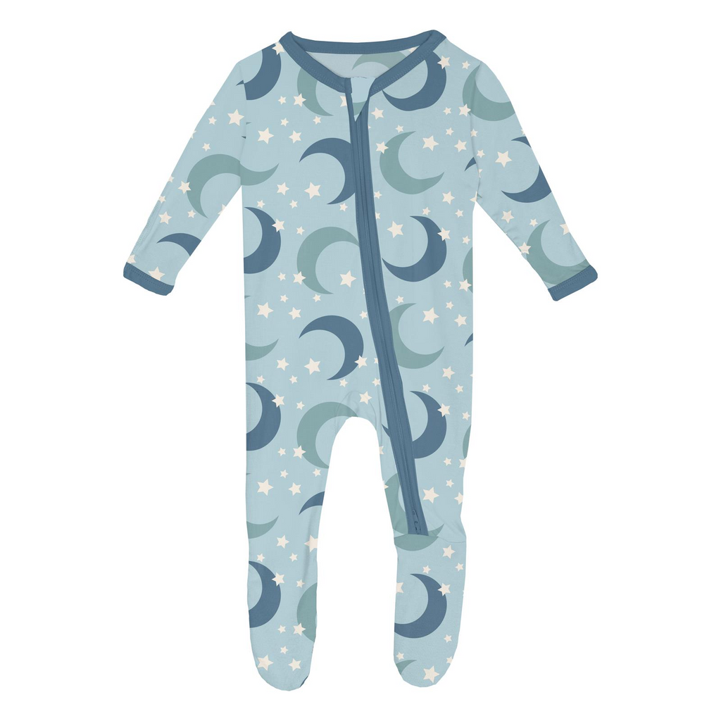 Kickee Footie with 2 Way Zipper - Spring Sky Moon