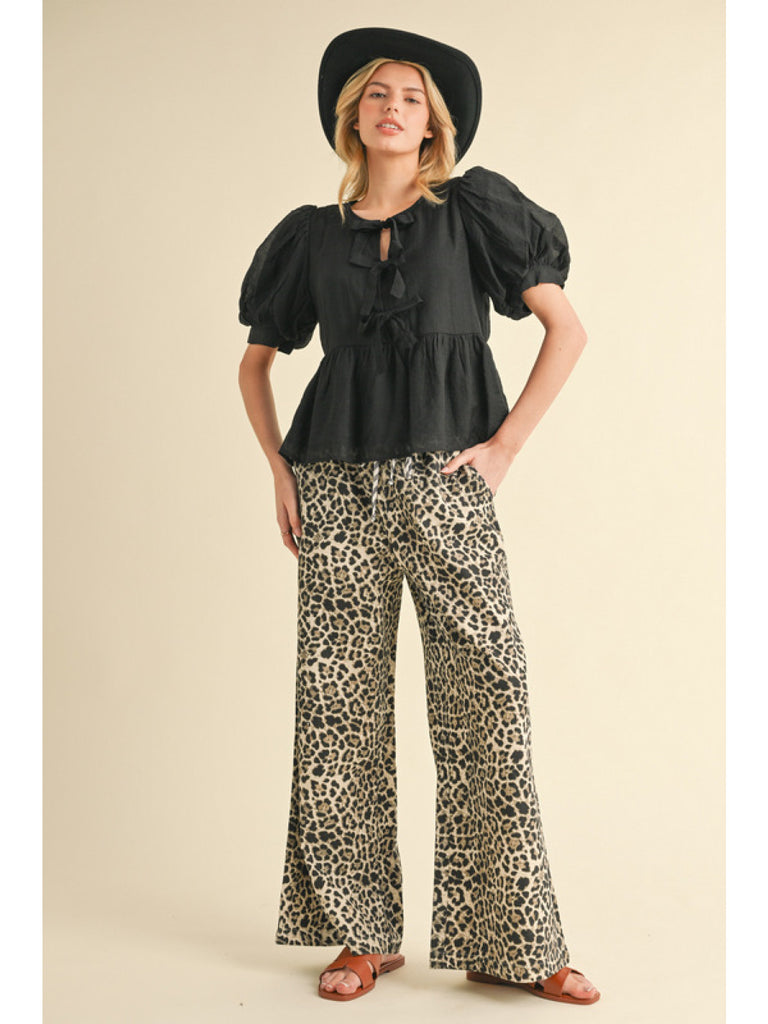 Leopard Print Pants with Drawstring