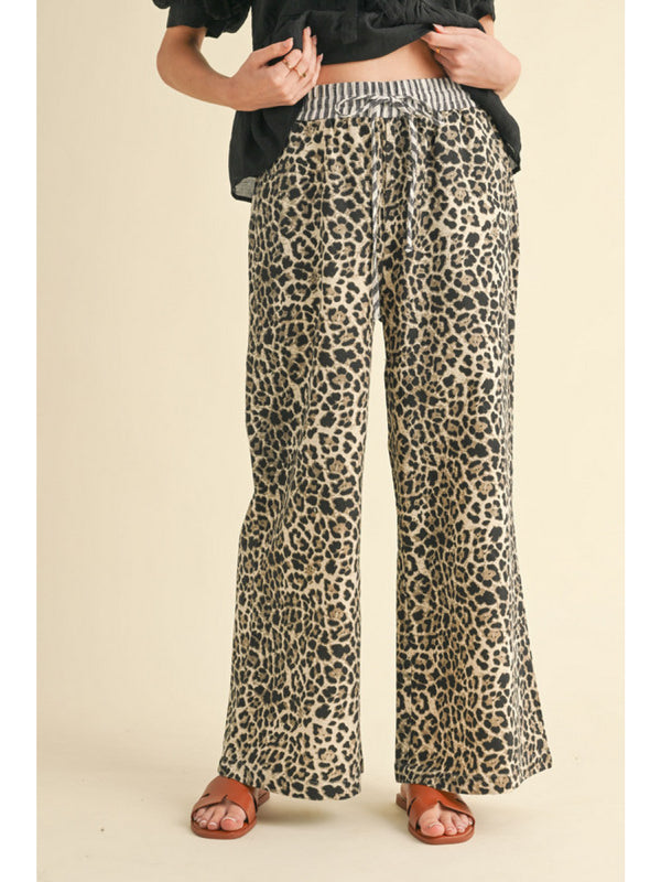 Leopard Print Pants with Drawstring