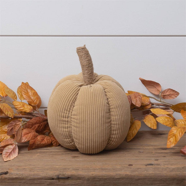 Tan Corduroy Pumpkin with Jute Stem, Md
