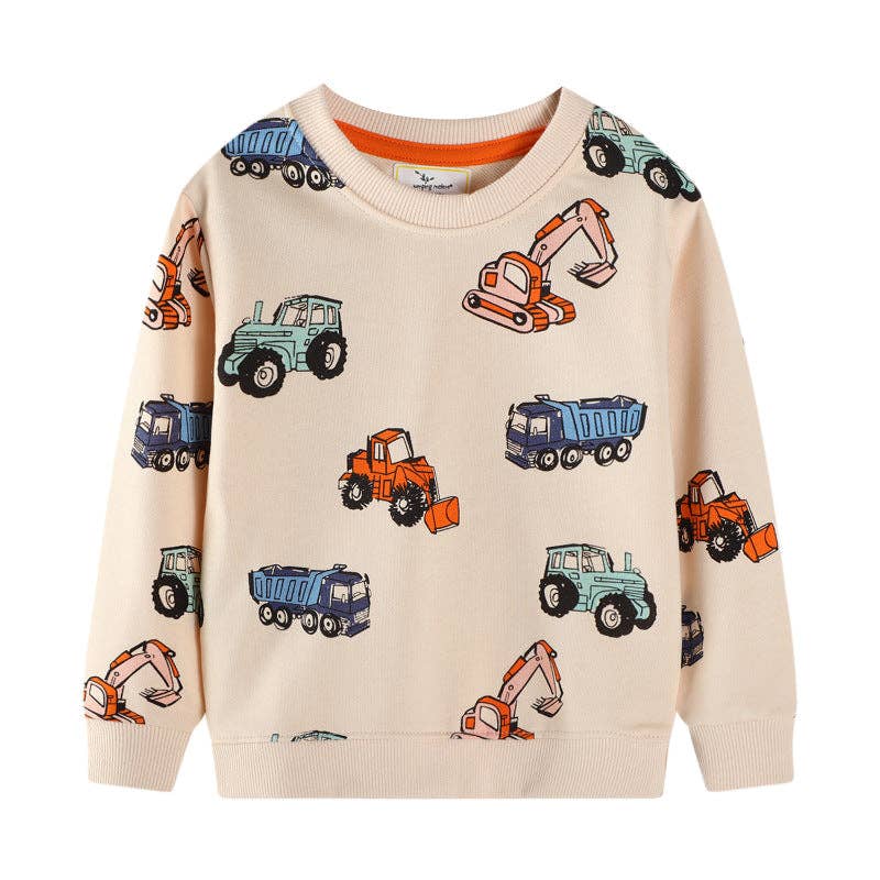 The Find Peaks - Cute Boys' Sweatshirt with Excavator Design - Soft Cotton Casual Wear: 3312 / 3T