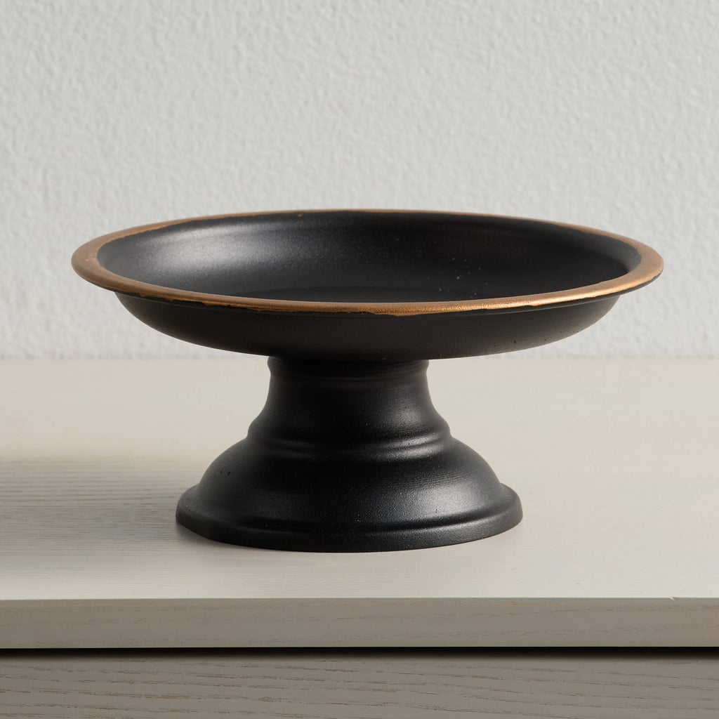 Metal Pedestal Plate Black and Gold Display Accent