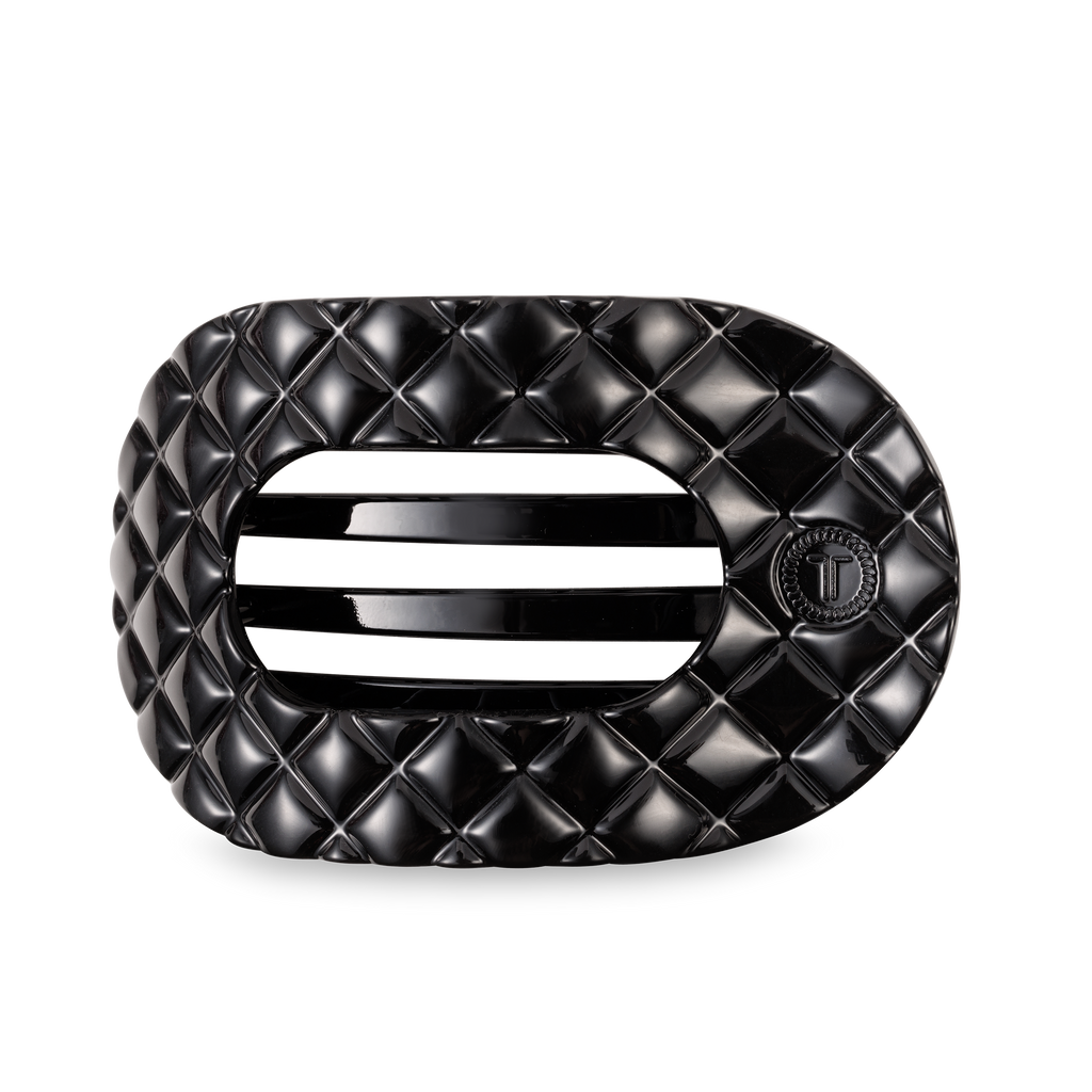 TELETIES - Flat Round Hair Clip | Large | Jet Black Quilted