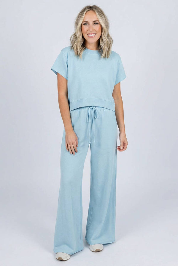 Soft Color Tee & Wide Leg Pants 2pcs Set