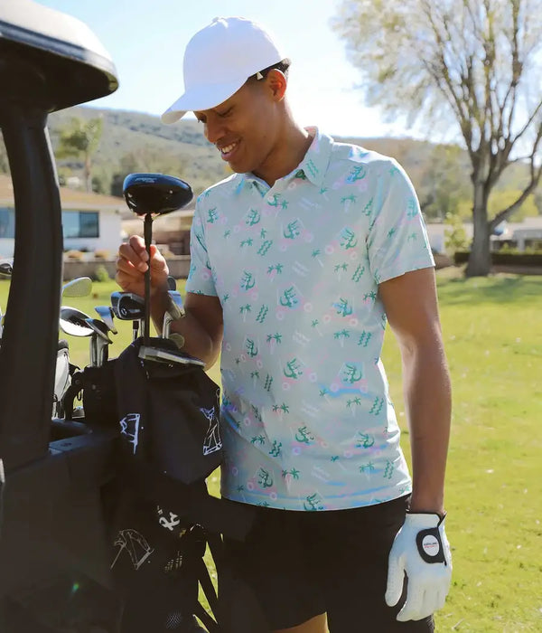 Tipsy Elves - Golf Cart Gator Men's Golf Shirt - Green Alligator Golf Polo