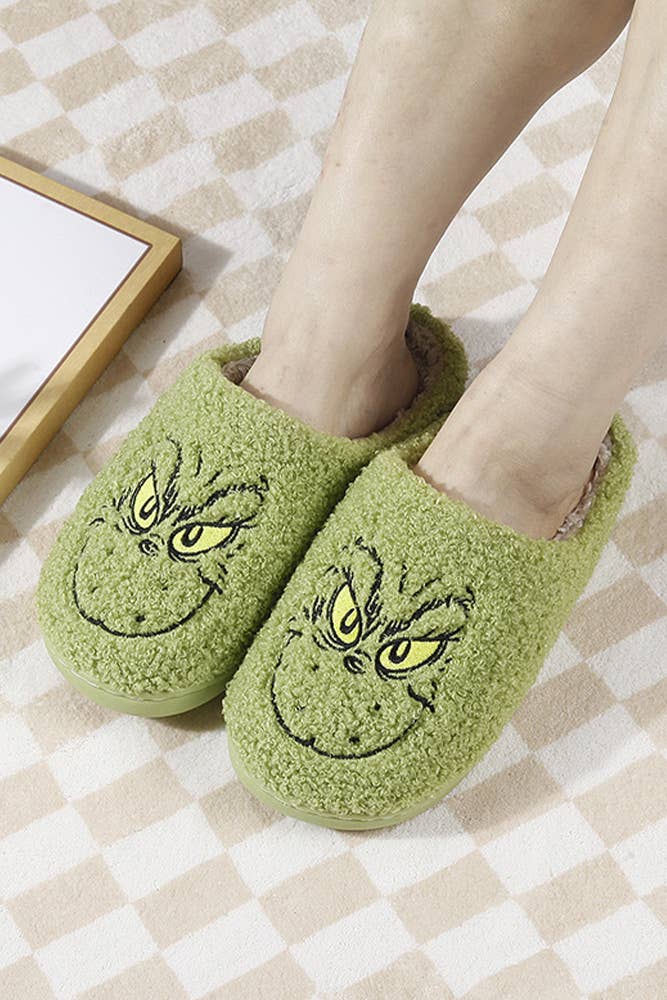 Green Christmas Grinch Fleece Slippers