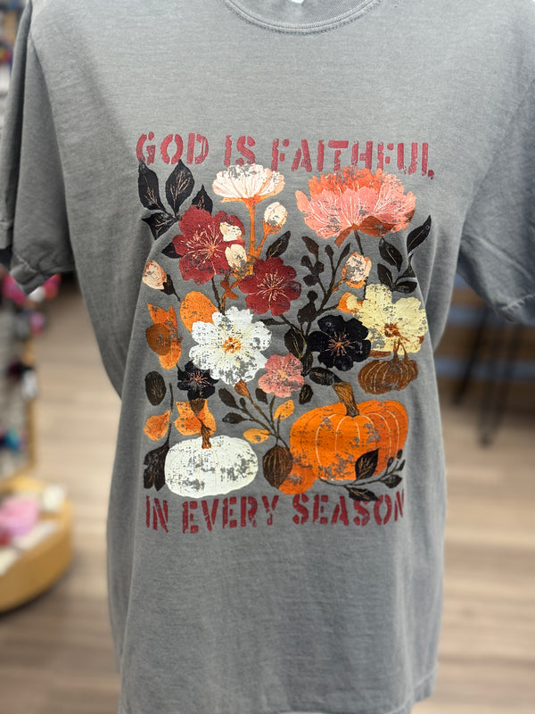 God is Faithful Floral Pumpkin Tee
