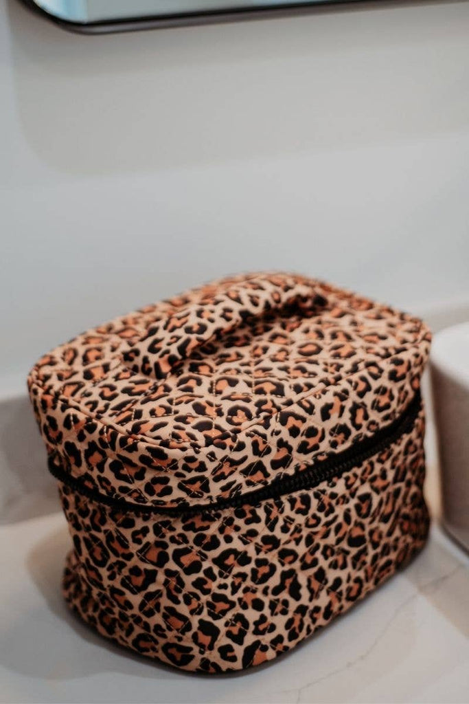 Brown Leopard Travel Cosmetic Bags: Brown