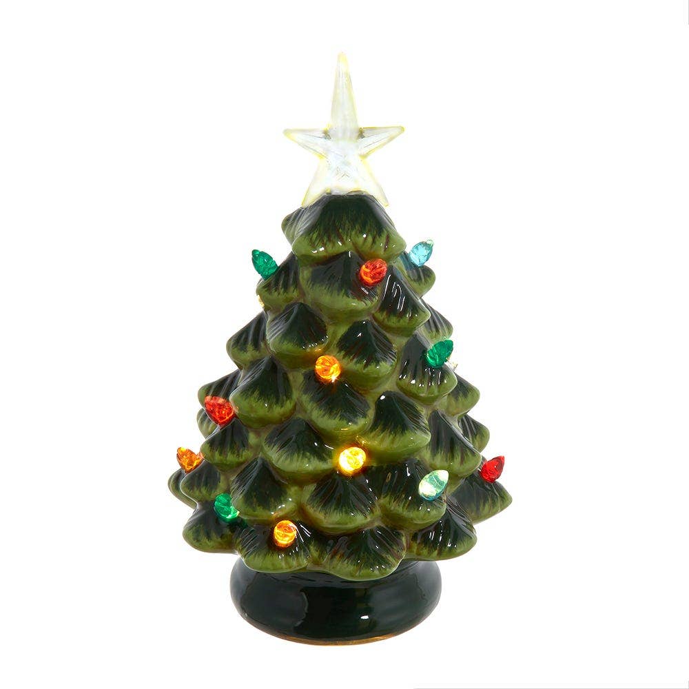 8"B/O LIGHTED CERAMIC GREEN TREE