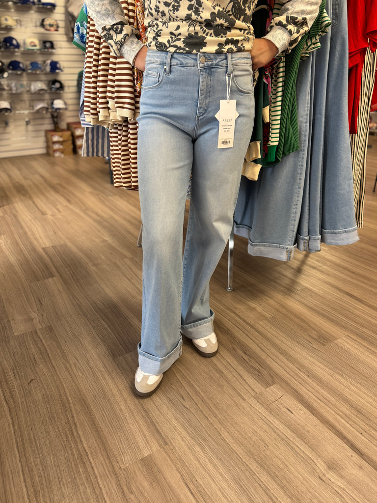 Risen High Rise Long Inseam Wide Leg Jeans