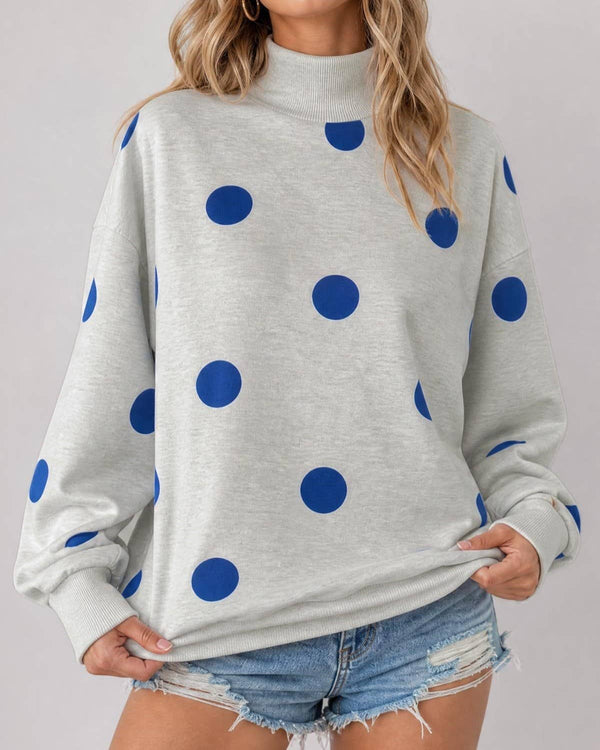 Casual Polka Dot Mock Neck Long Sleeve Sweatshirt