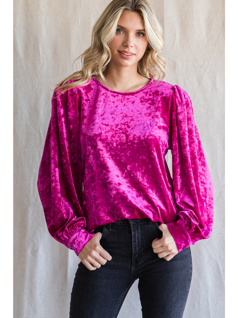 Magenta Velvet Top with U-Neck