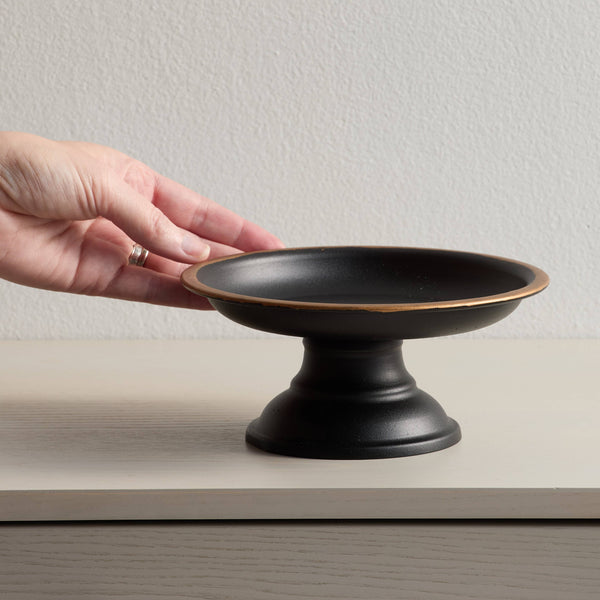 Metal Pedestal Plate Black and Gold Display Accent