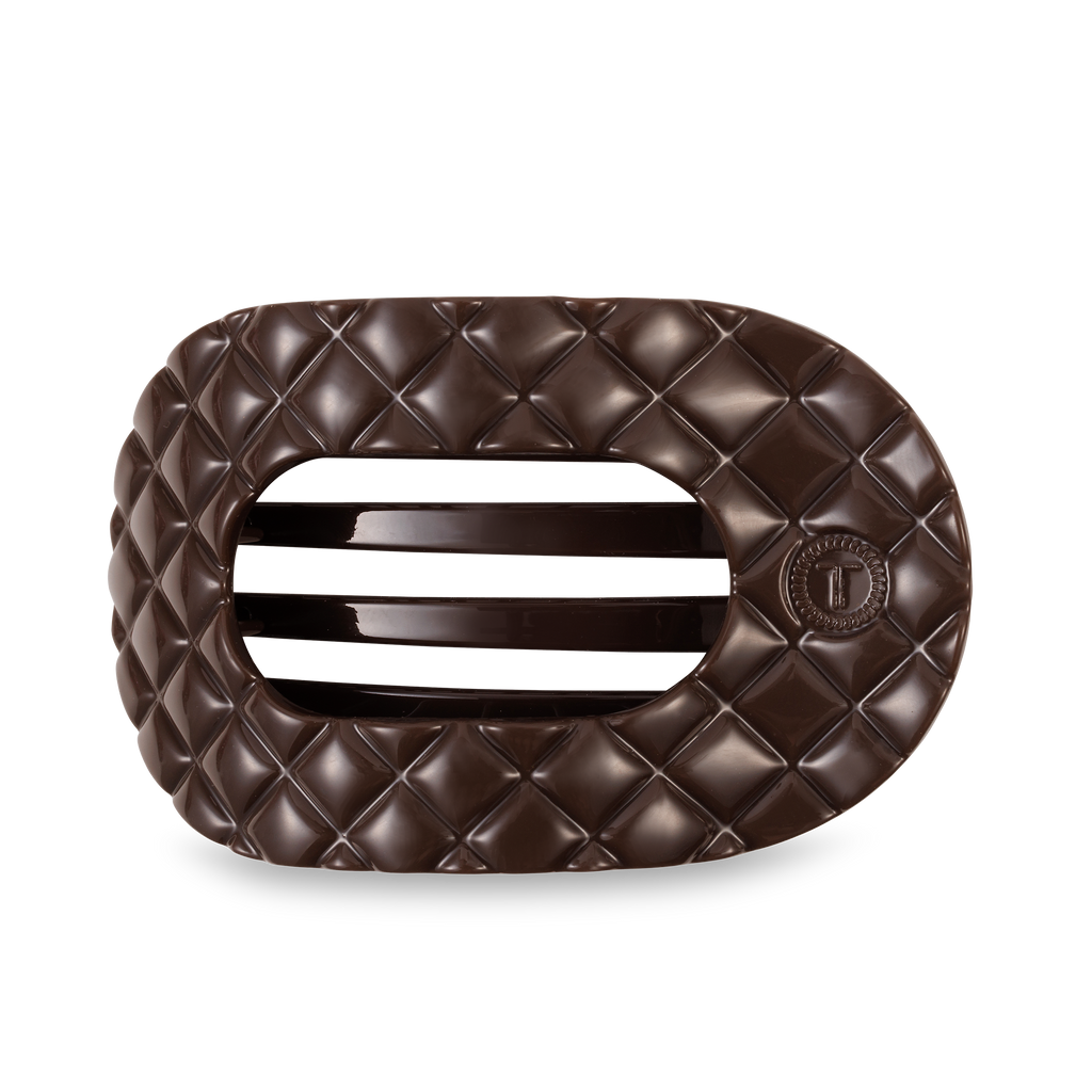 TELETIES - Flat Round Hair Clip | Large | Truly Taupe Quilted