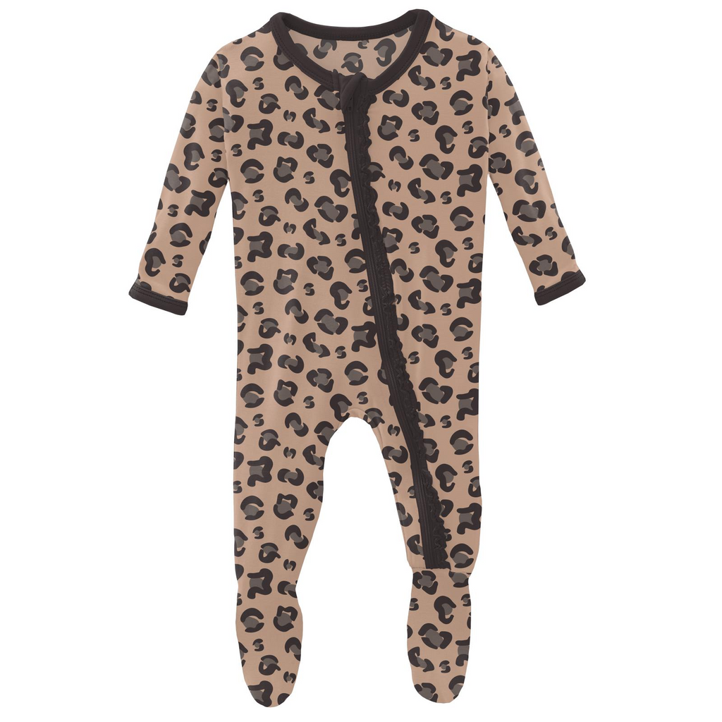 Kickee Footie with 2 Way Zipper - Suede Cheetah