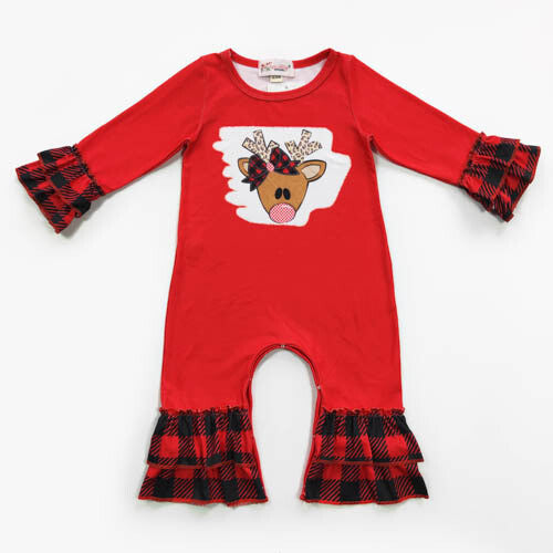 Buffalo Plaid Reindeer Baby Romper