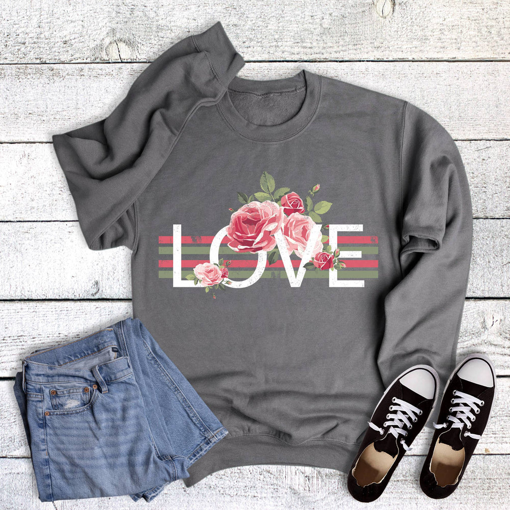 Valentine Love Roses Sweatshirt - Charcoal