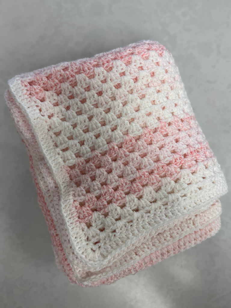 Pink and White Crochet Blanket