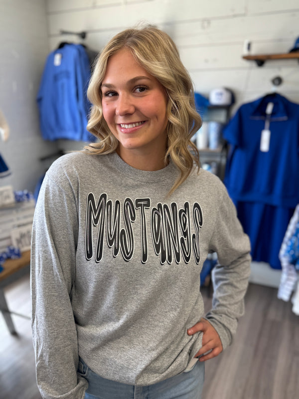 Youth Grey Mustangs Long Sleeve Tee