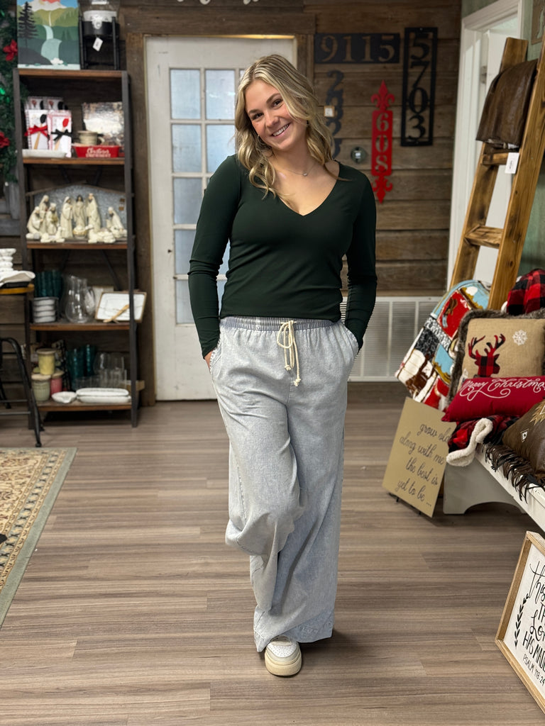 Chambray MINERAL WASHED WIDE LEG PANTS
