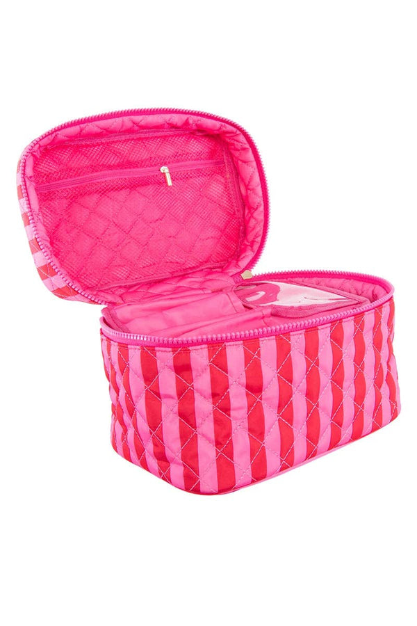 Katydid - Pink and Hot Pink Striped Quilted Makeup Bag: Pink & Hot Pink