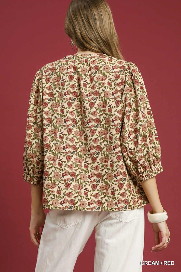 Vintage Floral Pintuck Blouse