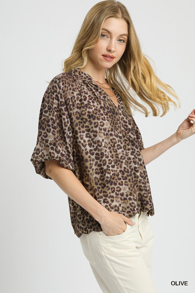 Scallop Hem Leopard Print Blouse