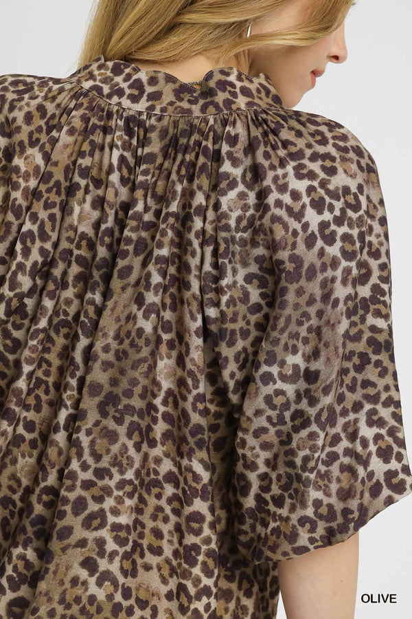 Scallop Hem Leopard Print Blouse