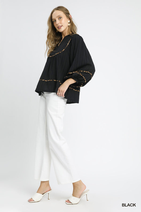 Texture Fabric Blouse with Animal Print