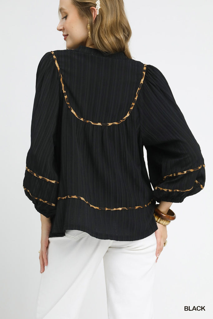 Texture Fabric Blouse with Animal Print
