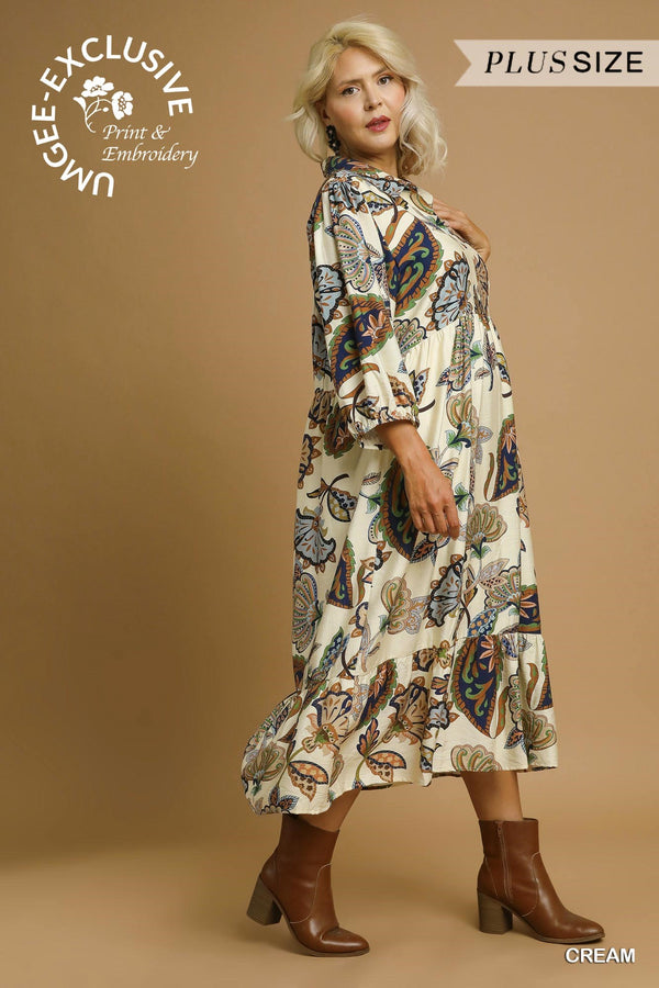 Boho Paisley Tiered Midi Dress