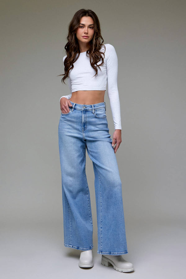 Hidden Jeans - Medium Light Clean Stretch High Rise Wide Leg - Steel Grace