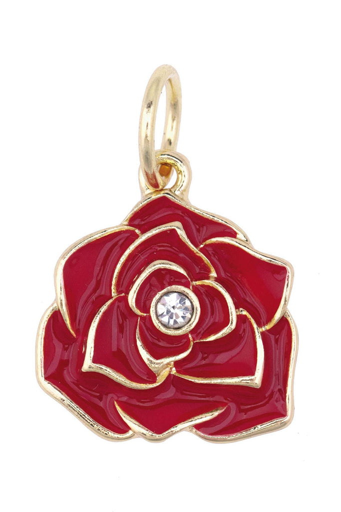 Rhinestone Rose Bud Charm in Red