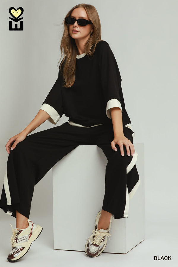 Colorblock Crewneck  Matching Set - Black