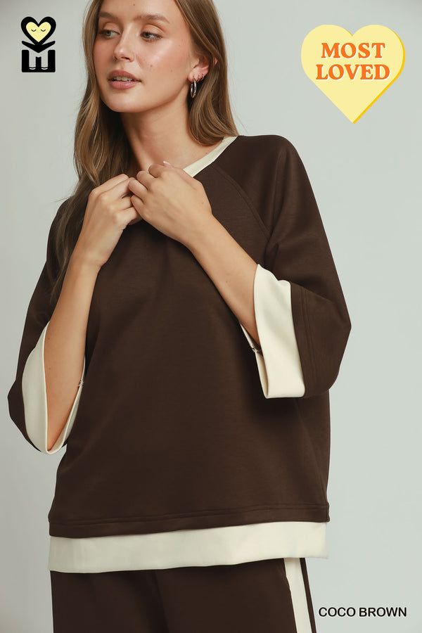 Colorblock Crewneck  Matching Set - Brown