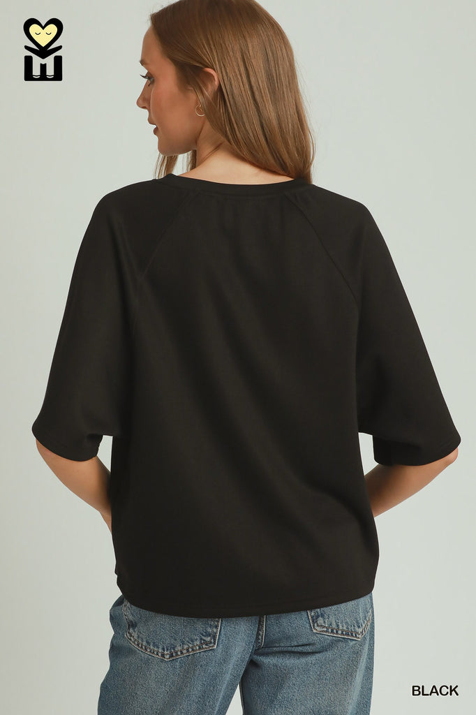 Relaxed Raglan Sleeve Top - Black