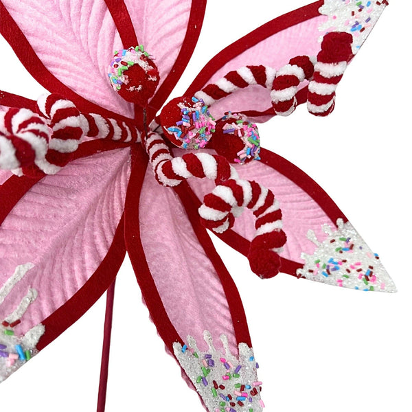 Christmas Confetti Chenille Ball Poinsettia Spray 24