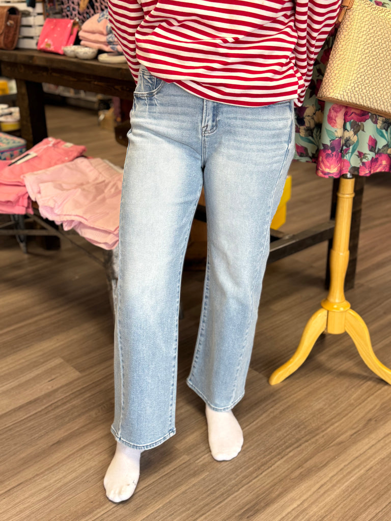 Risen High Rise Crop Barrel Jeans with Adjustable Waist