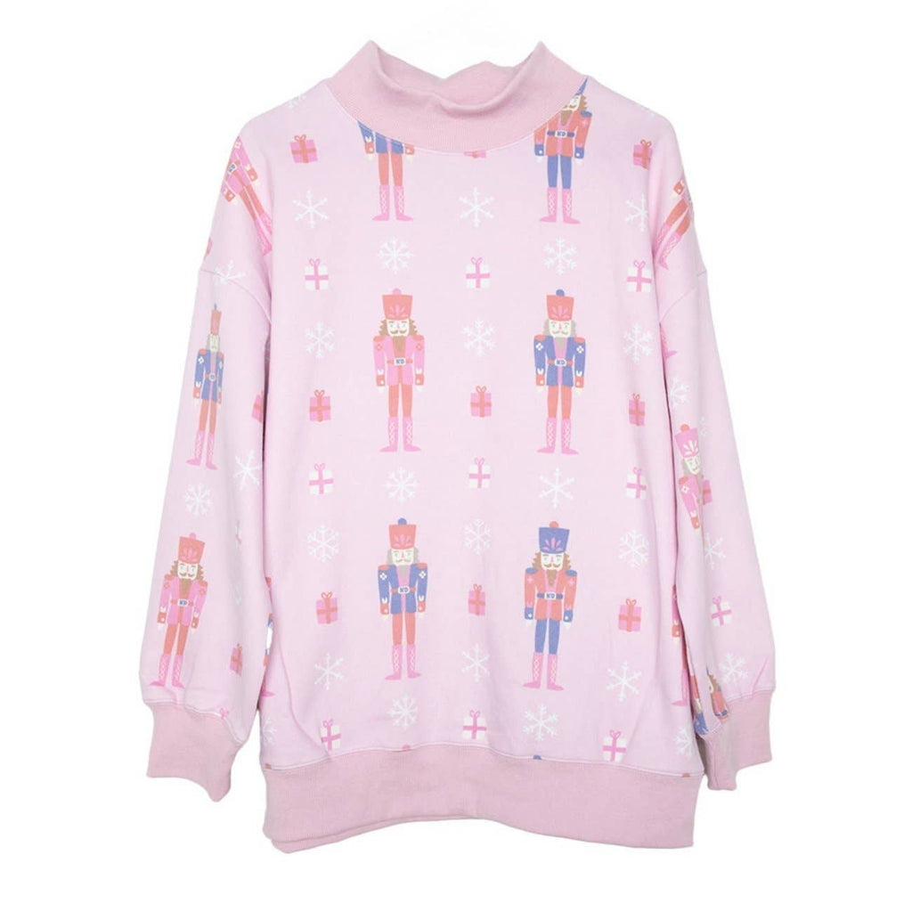 Katydid - Nutcrackers Printed All Over Christmas Sweatshirt: Light Pink / XXL