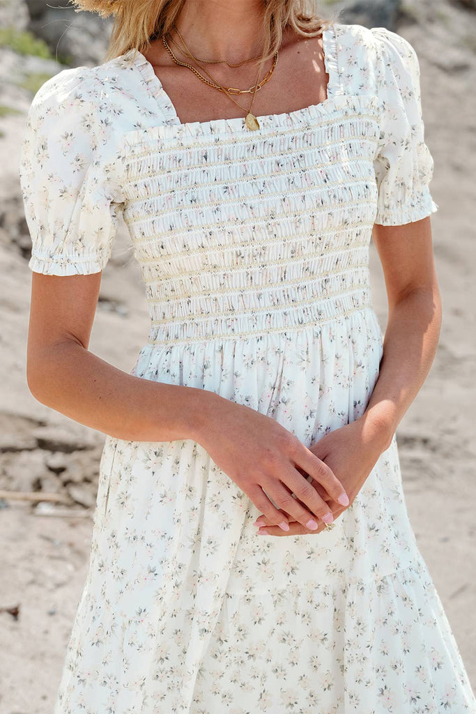 Boho Floral Print Ruffled Shirred Tiered Maxi Dress – Steel Grace