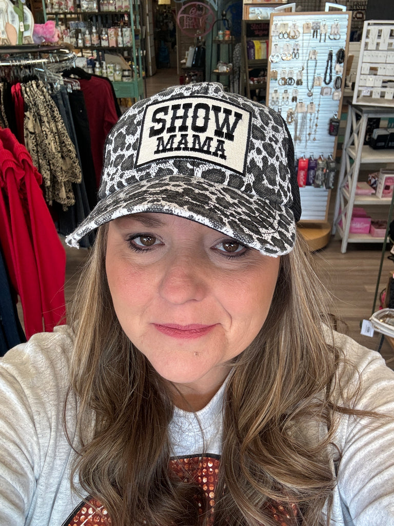 Show Mama Black and Grey Leopard Cap