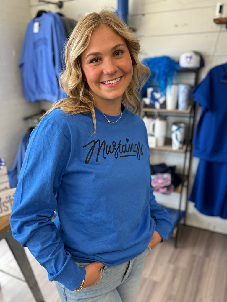 Youth Royal Blue Mustangs Long Sleeve Tee