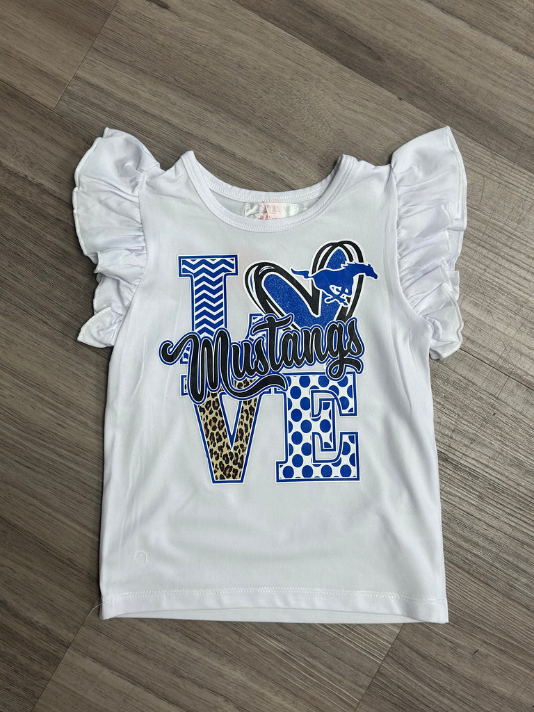 WHITE RUFFLE TEE Love Mustangs