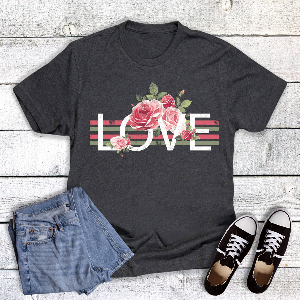 Valentine Love Roses Graphic Tee - Charcoal